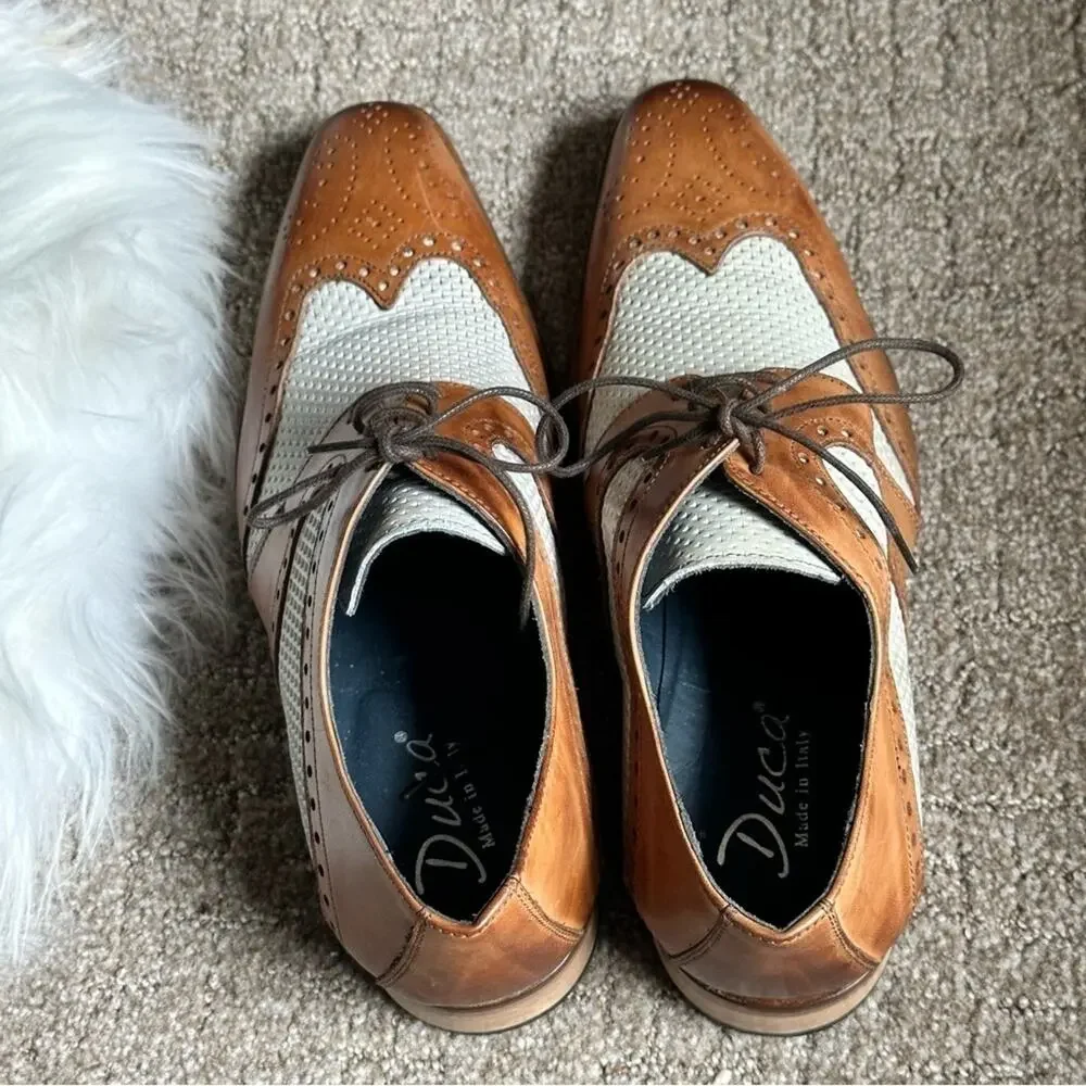 Duca Italy beige tan leather oxfords brogues dress shoes Boots 42 9